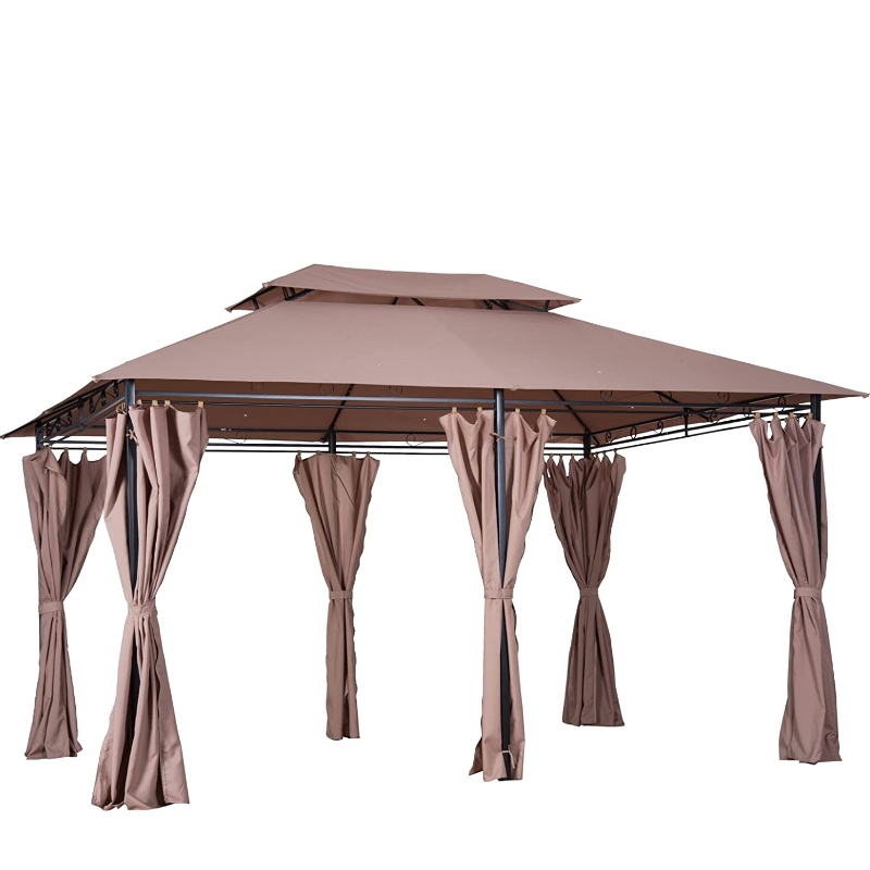 Outdoor 10' x 13' 2-Tier Metal Frame Gazebo With Curtains for Patio