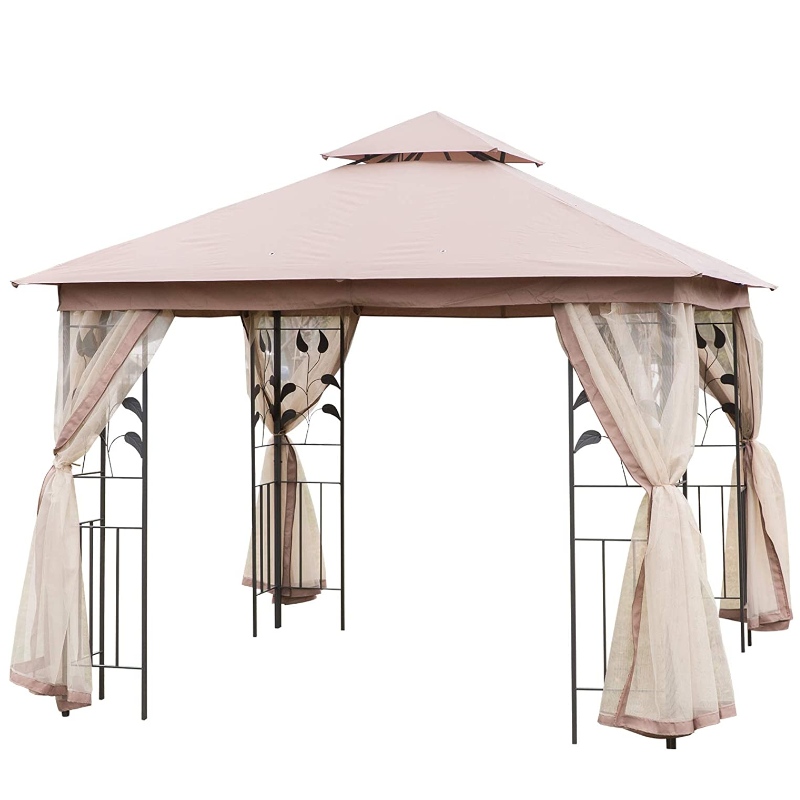 Outdoor Gazebo Steel Fabric Rectangle Tent With Mesh Curtain