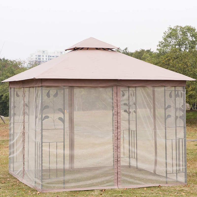 Outdoor Gazebo Steel Fabric Rectangle Tent With Mesh Curtain