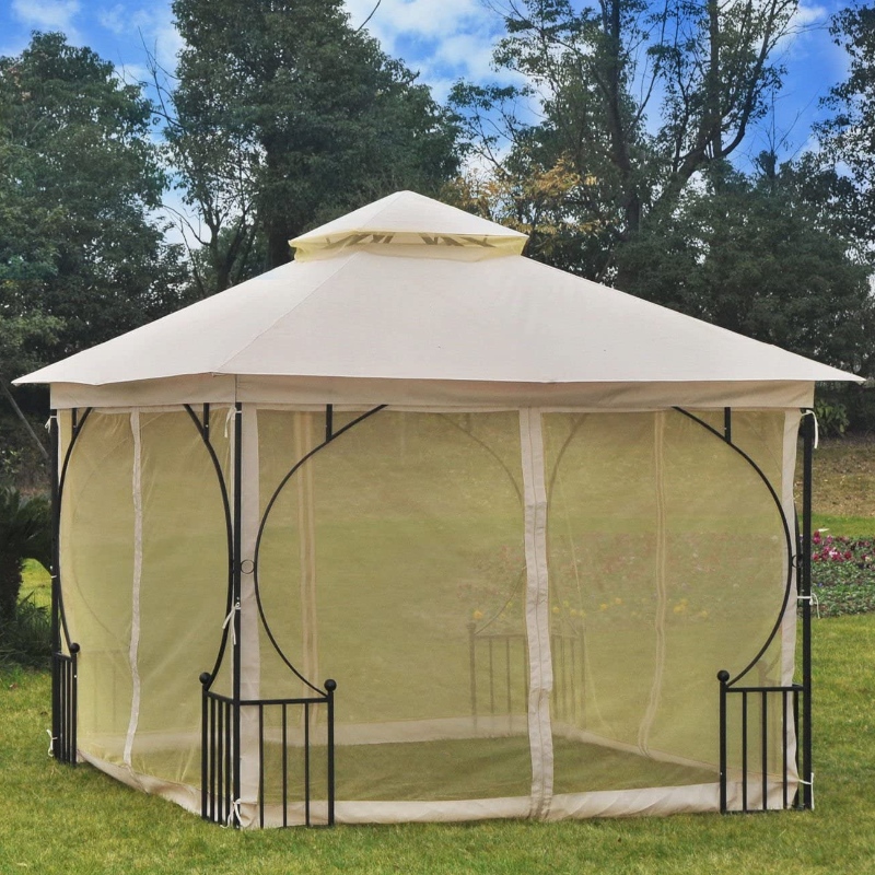10' x 10' Steel Outdoor Garden Gazebo Canopy with Mesh Netting Walls & a Roof Resistant to UV Rays
