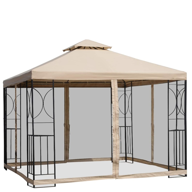 10' x 10’ Steel Fabric Square Outdoor Gazebo with Mosquito Netting