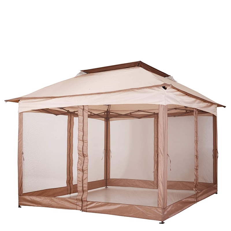 Outdoor 2-Tier Top Folding Portable Pop Up Gazebo with Zippered Netting