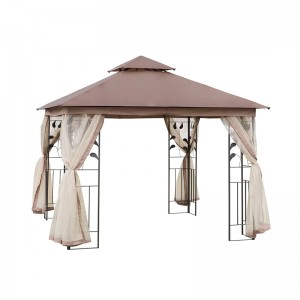 10' x 10' Steel Outdoor Patio Gazebo Garden Canopy with Removable Mesh Curtains