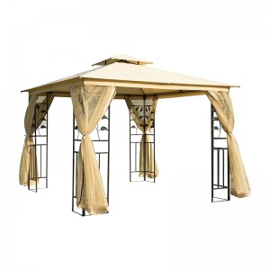 10' x 10' Metal Outdoor Patio Gazebo Garden Canopy with Removable Mesh Curtains