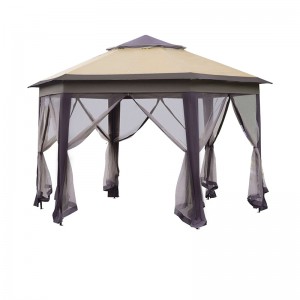 13' x 13' Pop Up Gazebo Hexagonal Canopy with 6 Zippered Mesh Netting, 2-Tier Roof Event Tent with Strong Steel Frame