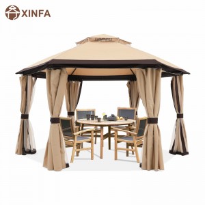 10'x10' Gazebos for Patios Outdoor Hexagonal Gazebo with Netting and Privacy Curtains