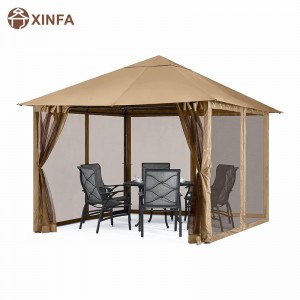 10x10FT Outdoor Patio Gazebo Canopy with Mosquito Netting for Lawn,Garden,Backyard,Brown