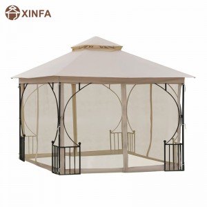 10' x 10' Steel Outdoor Garden Gazebo Canopy with Mesh Netting Walls and a Roof Resistant to UV Rays