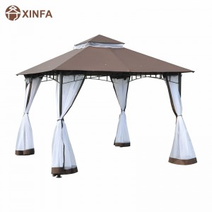 10' x 10' Outdoor Patio Gazebo Canopy Tent with Mesh Sidewalls, 2-Tier Canopy for Backyard, Coffee