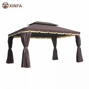 10' x 13' Patio Gazebo Double Roof Outdoor Gazebo Canopy Shelter with Netting & Curtains,Coffe