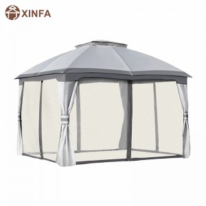 10' x 12' Outdoor Gazebo Patio Gazebo Canopy Shelter w/Double Vented Roof, Zippered Mesh Sidewalls,Grey
