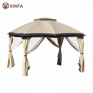 12' x 10' 2-Level Outdoor Gazebo Canopy Tent for Patio with Zippered Mesh Sidewalls, Beige