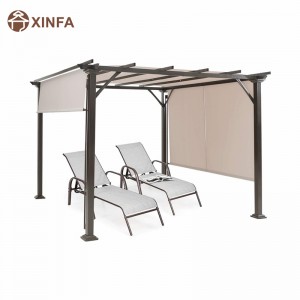10'X 10'Outdoor Pergola, Patio Furniture Shade Structure, Outdoor Steel Pergola Gazebo with Retractable Canopy Shades